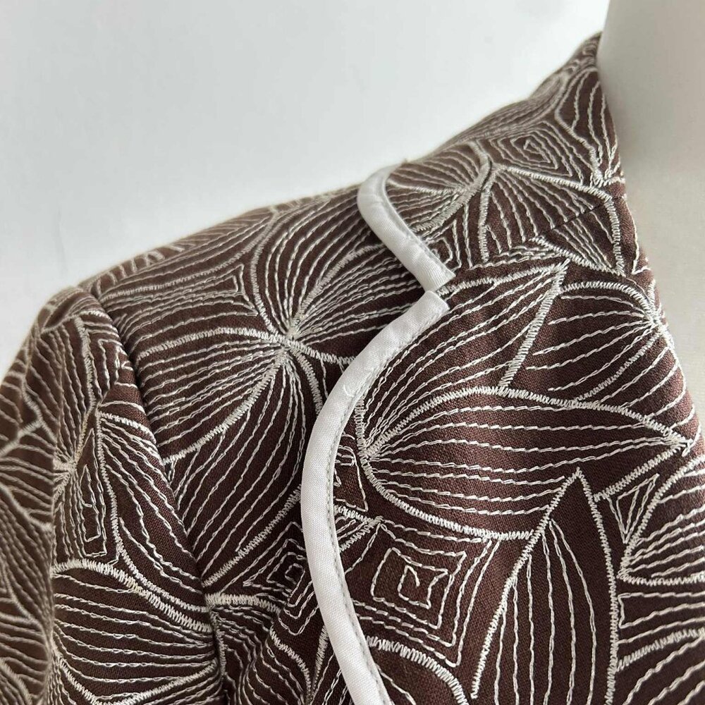 Nygård Collection Chocolate Pure Linen Floral Embroidered Jacket – US 12 - Picture 4 of 11